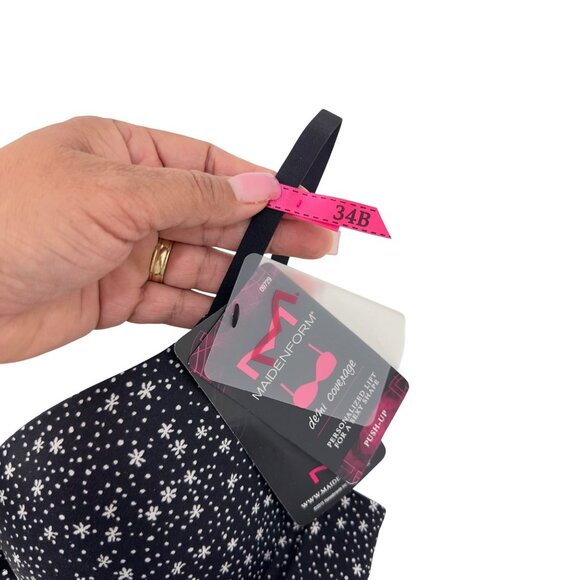 Maidenform Women 34B Black/White Star Print Underwire Lightly Lined Push-Up Bra - Picture 5 of 7